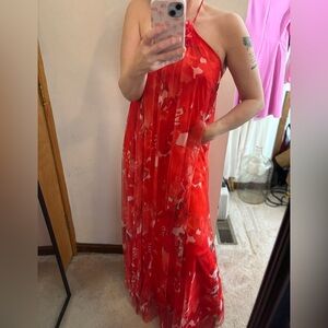 NWT Lovely Grace Red Floral Rose Halter Maxi Dress
